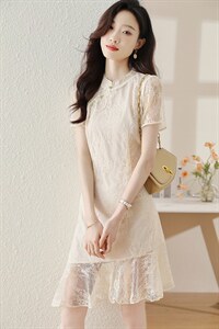 新中式蕾丝改良旗袍连衣裙女夏天小个子2024新款小香风气质鱼尾裙图片