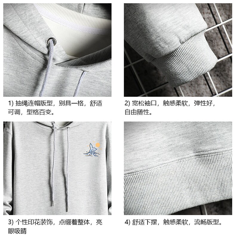 纯棉连帽卫衣男大码运动帽衫宽松薄WY2364-P35加绒款-P40网格,男装卫衣,电商A040A