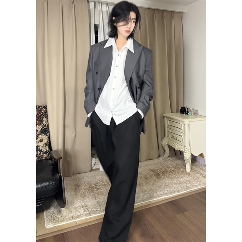 现货~春季廓形双排扣西服戗驳领垫肩休闲西装男外套X896-特P95,男装西服,星座1004-3
