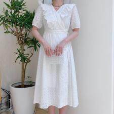 棉布绣花料连衣裙，女装连衣裙，欧洛佛