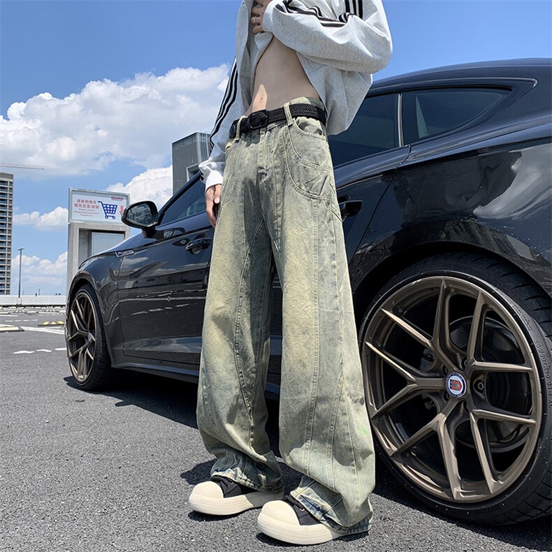 美式复古高街vibe解构做旧牛仔裤男潮ins阔腿微喇裤子70477-p53,男装牛仔裤,星座1008