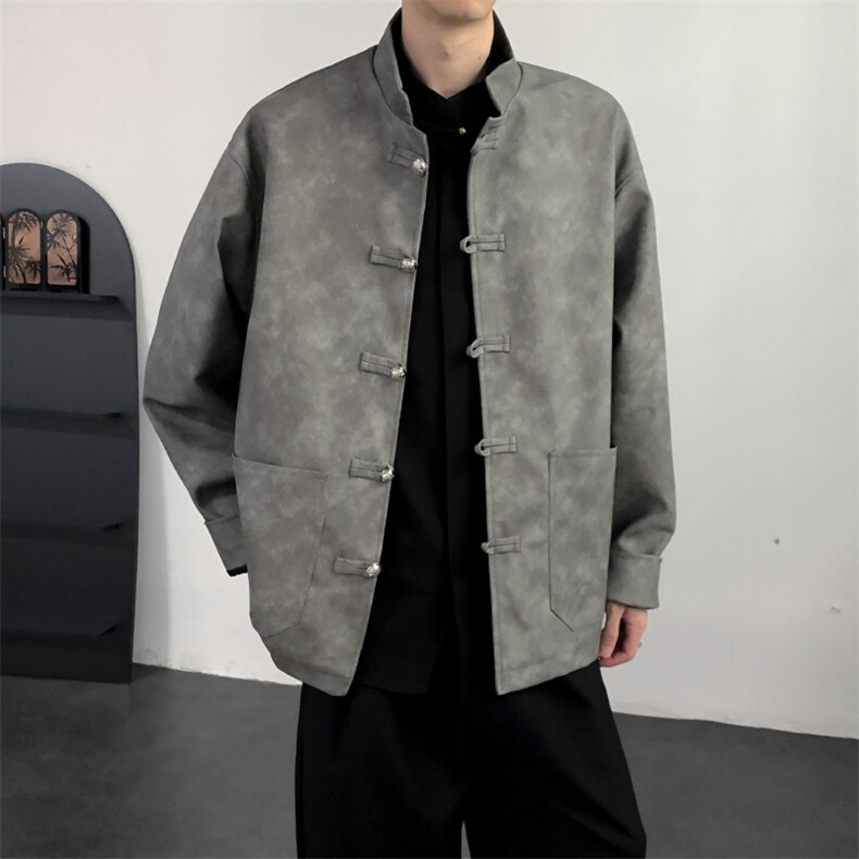 2026春装新款风皮衣夹克外套新中式大码唐装复古2515-P128，男装夹克，电商A057