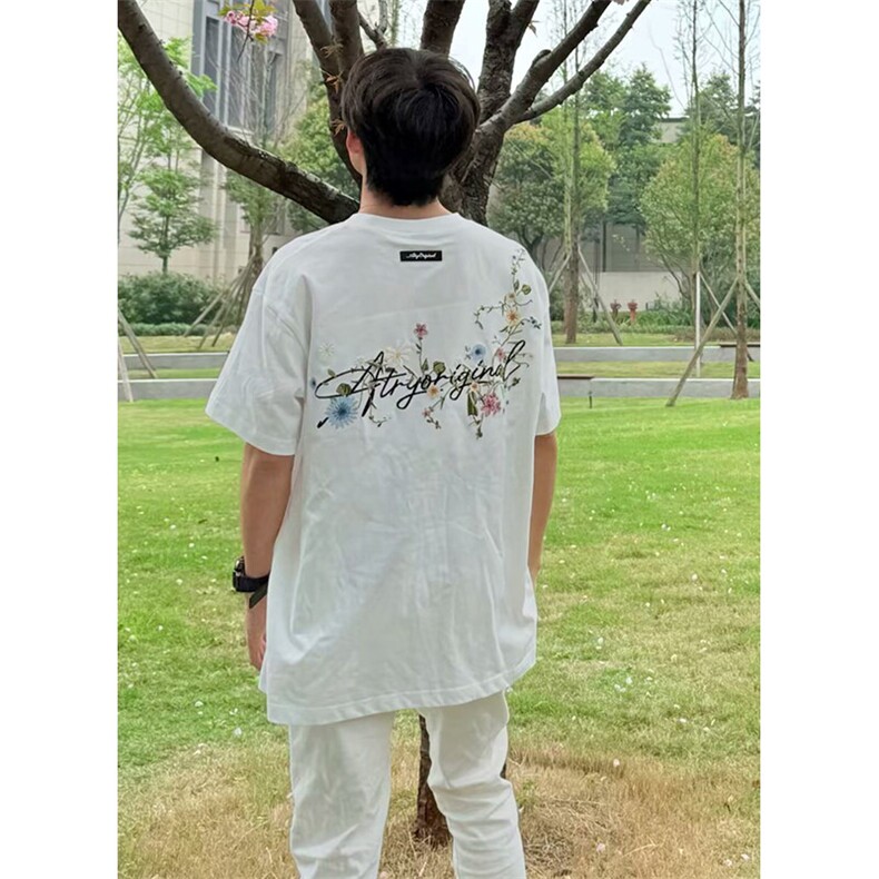 万针全刺绣工艺抖音得物高品质260克重磅纯棉双纱美式高街短袖T恤,男装T恤,电商A486-1