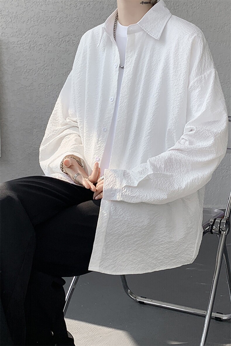 8XL-M泡泡纱盐缩肌理长袖衬衫男夏季冰丝外套防晒衬衣CS29007P40,男装衬衫,电商B312