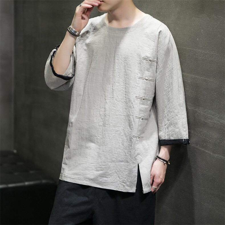 2025夏季风男装棉麻短袖t恤男复古大码QT6008-1/T063-P60,男装T恤,电商A008