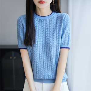 纯棉白色t恤女短袖简约女装高级感上衣宽松薄款透气圆领针织小衫图片