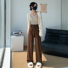 复古灯芯绒阔腿裤女秋冬2023新款欧棉绒宽松显瘦直筒拖地裤子女，女装休闲裤，梦白服饰厂