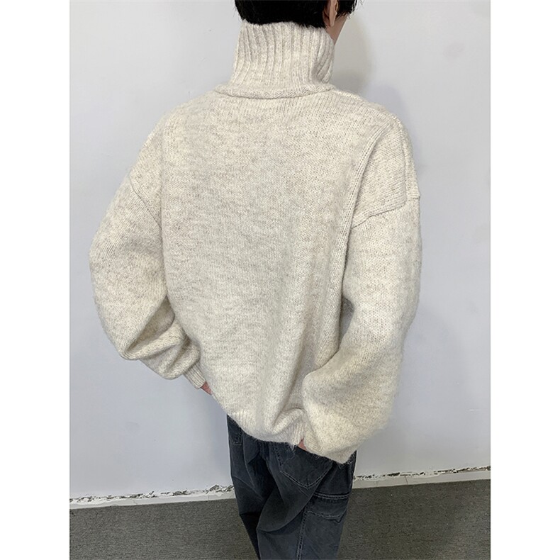 800克韩版Polo可翻高领加厚针织衫男冬季慵懒风套头打底纽扣毛衣,男装T恤,星座410-6（原星座1304-1）