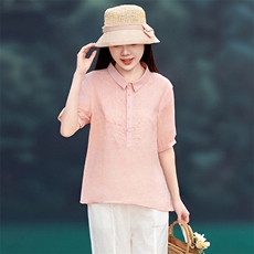 2026年春季文艺风女短袖宽松亲肤透气苎麻，女装衬衫，江南依恋