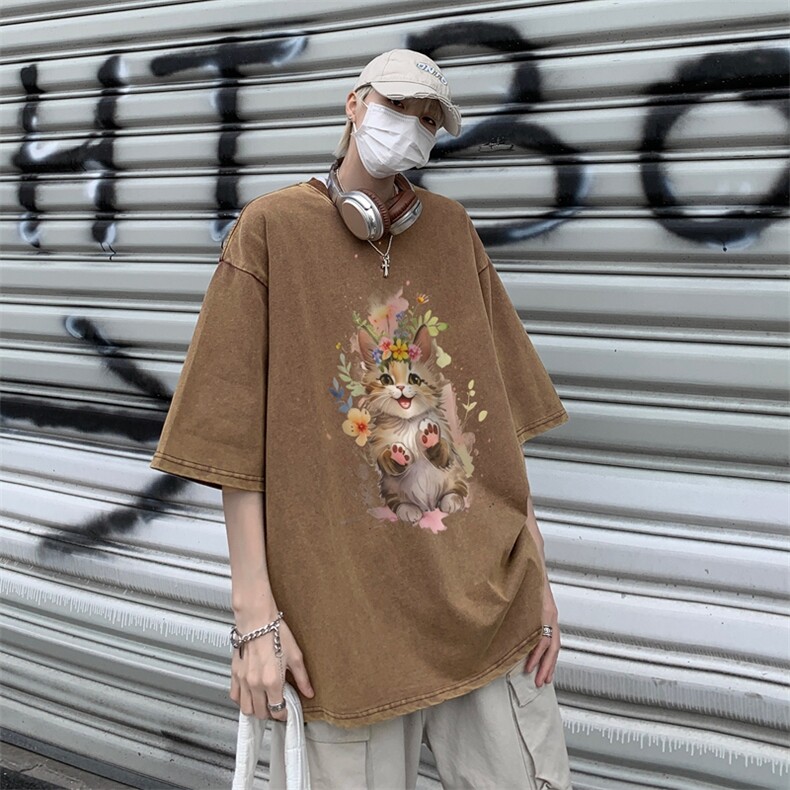 潮牌宽松短袖t恤蜡染美式复古高街水洗做旧517A-2-SX245-P38,男装T恤,星座517A-2