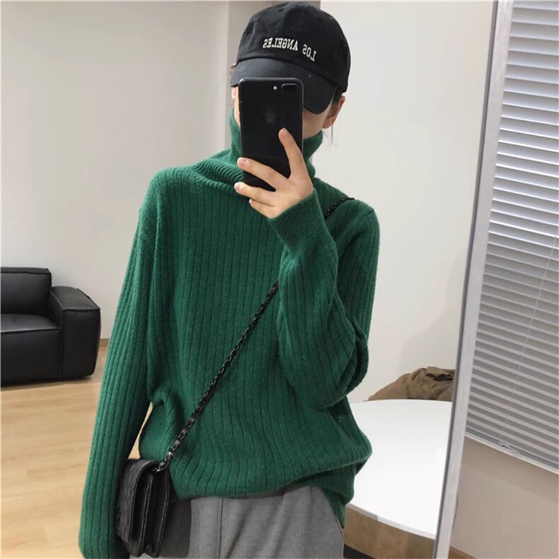 23春秋冬新款低圆领抽条羊毛衫女宽松毛衣显瘦长袖针织衫韩版,女装羊毛衫,鹿一羊绒