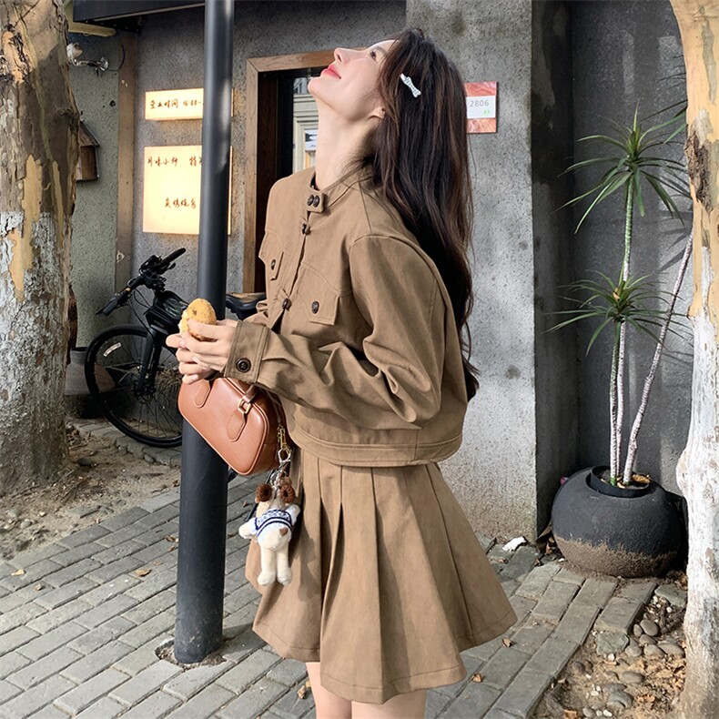 【春装现货】美拉德皮衣上衣百褶裙两件套2C032176P175K238,女装套装/套裙,2C032