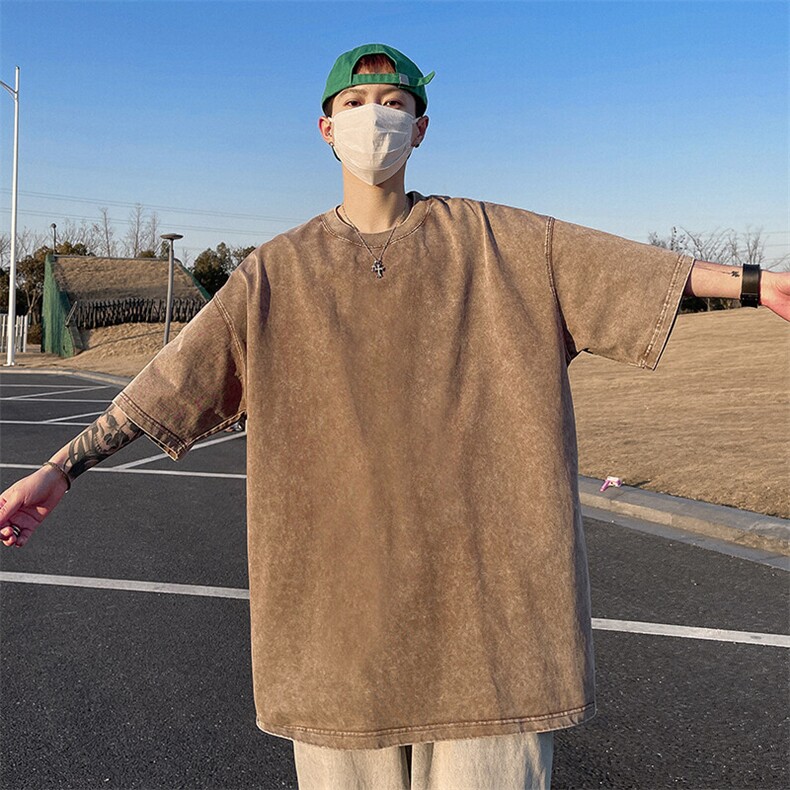 直播得物品质二开240克重磅纯棉水洗纯色光版T恤SX09支持独立包装,男装T恤,电商A486-1