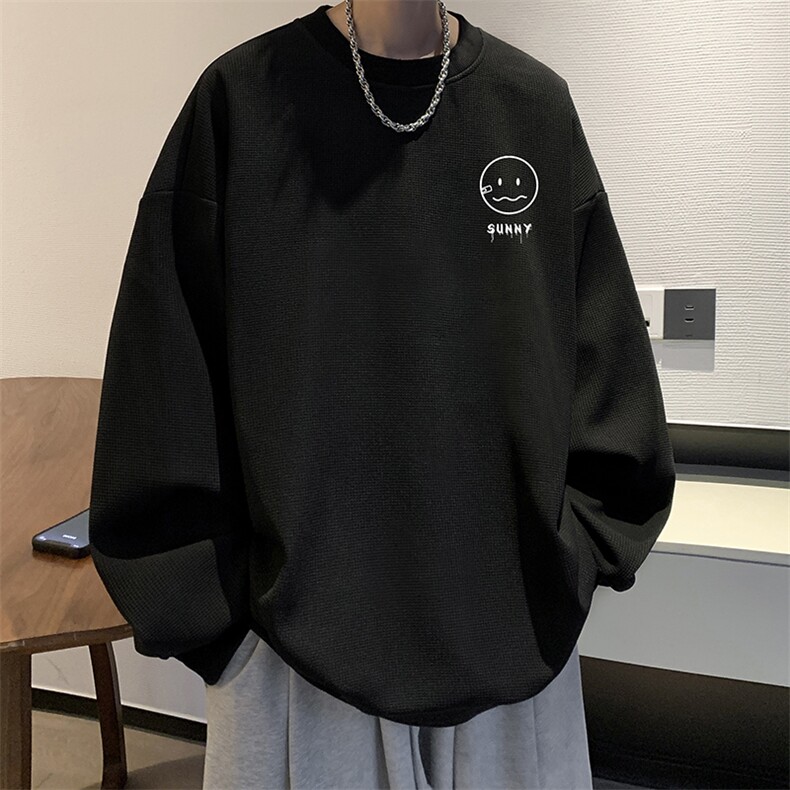 华夫格卫衣圆领卫衣男大码长袖t恤男外套HW76072-P30加绒款-P40,男装卫衣,电商A040
