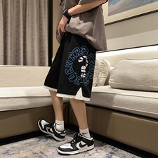 2025夏季港风休闲印花假两件设计五分裤B266-DK06-P30，男装牛仔裤，星座B257-1