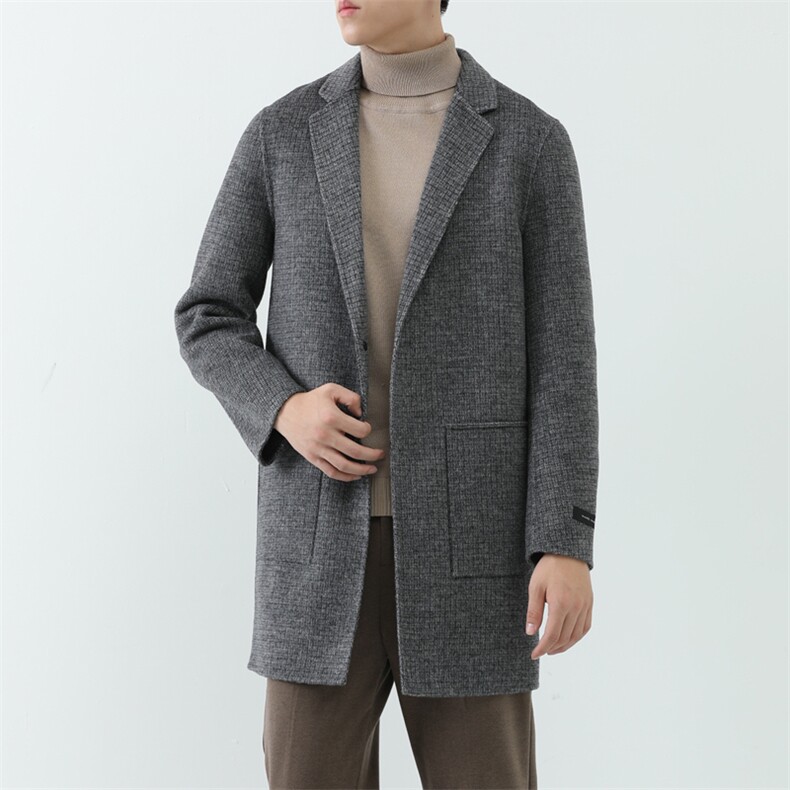 真模阿尔巴卡中长款双面羊绒暗纹西装领毛呢大衣Y9967P360控498，男装毛呢大衣，电商D230