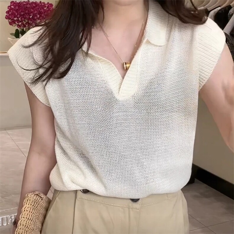 2025年夏季常规不连帽通勤厚实有弹力百搭针织衫短袖,女装T恤,贝美羊绒