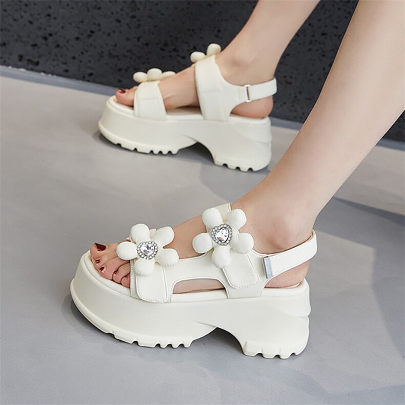 厚底凉鞋女夏季2024新款外穿时尚百搭松糕底踩屎感小个子增高女鞋，女鞋凉鞋，星座1407-3