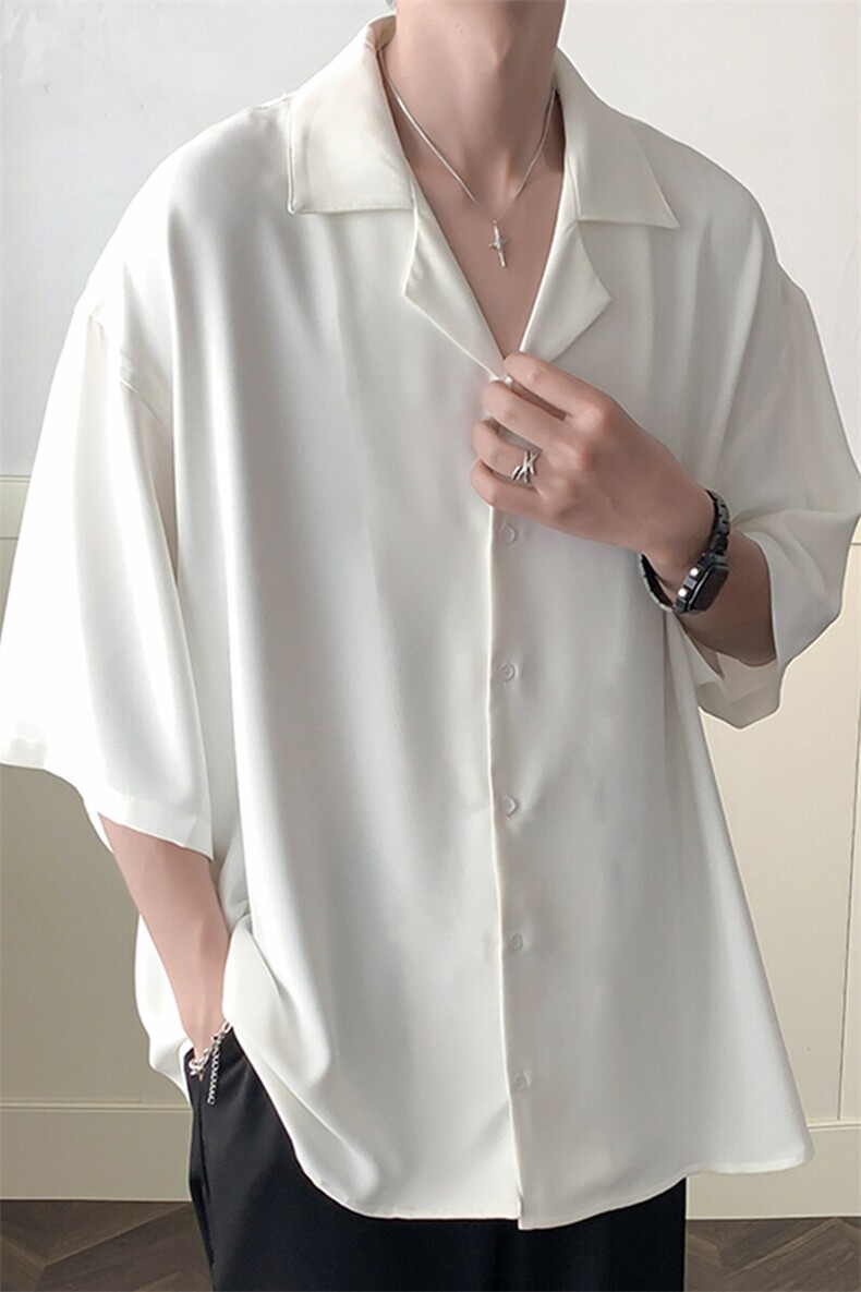 现货-夏季冰丝衬衫男宽松潮牌青少年半袖衬衣-AC230661-P55控89,男装衬衫,电商A351
