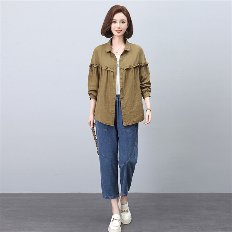 时尚百搭宽松显瘦长袖衬衫牛仔裤套装女秋装新款韩版休闲两件套,女装套装/套裙,叶笙衣