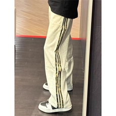 白花灰色弯刀卫裤男秋冬条纹裤子高街潮流百搭休闲长裤WLK822-P42，男装休闲裤，星座1008