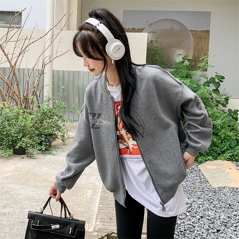 现货2024年春季新款时尚休闲重工烫钻贴标棒球服外套女,女装短外套,MQ