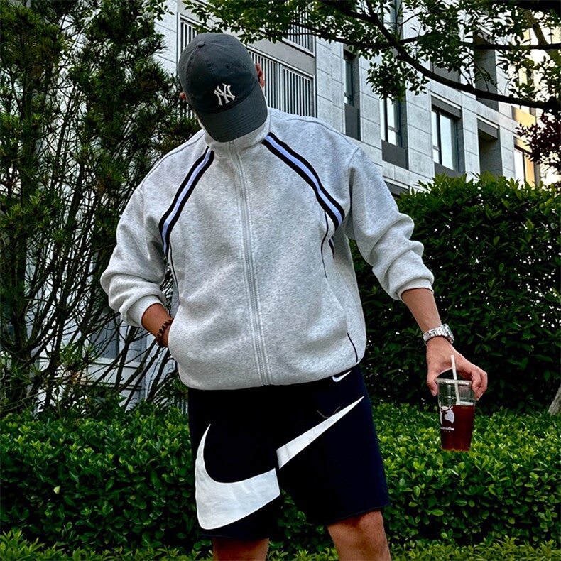 抖音得物高品质二开25秋冬美式重磅结构织带撞色立领卫衣外套W70，男装卫衣，电商A486