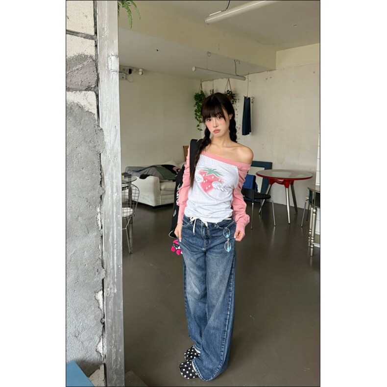 AK1927-P57韩lolita水洗宽松显瘦直筒牛仔裤,女装休闲裤,星座617A-2