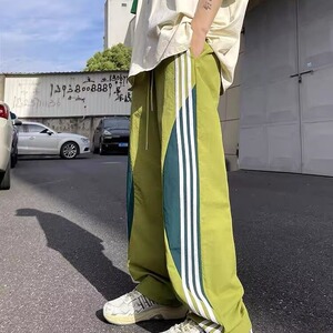 多巴胺速干裤子男夏季薄款2025新款三条杠宽松直筒美式高街休闲裤图片