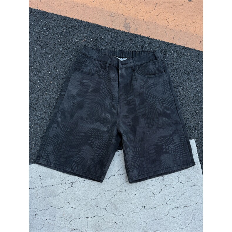 现货 夏季复古蛇纹迷彩五分工装牛仔短裤男女 K5918-特P35 控59图片