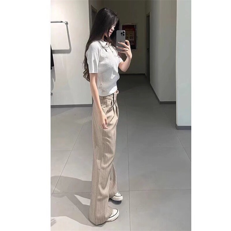 美式复古通勤高智老钱风条纹西裤男女宽松垂感百搭弯刀休闲西装裤,男装西服套装,星座506A