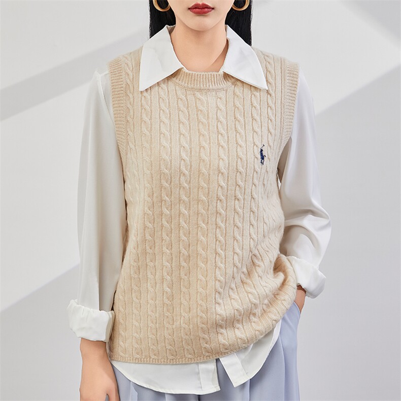 时尚百搭圆领麻花背心衫优雅显瘦秋冬新品，女装马甲，美够羊绒
