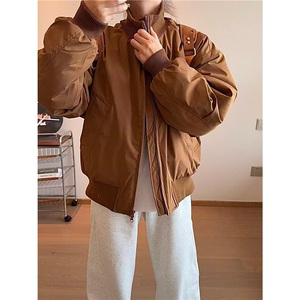 现货26春装美拉德立领飞行夹克纯色复古廓形高街棒球服外套