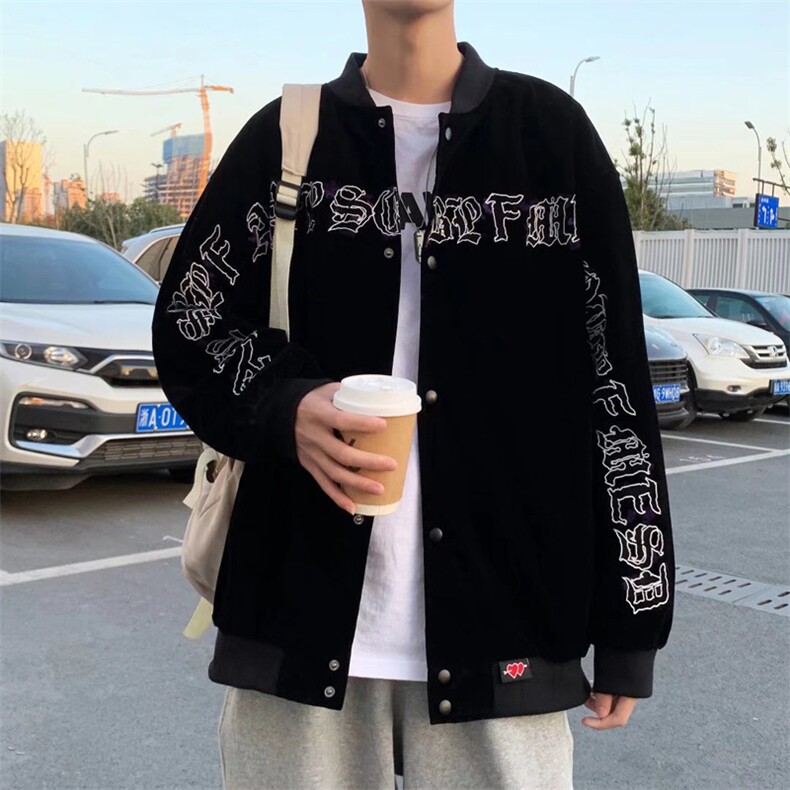港风宽松双层色丁雪花绒夹克青少年立领长袖W1121P50,男装夹克,星座1116-2