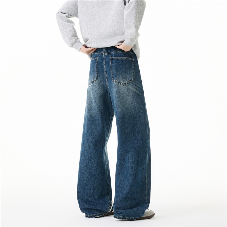 2025新款美式潮牌宽松直筒重工水洗闲牛仔情侣长裤K8003/P53,男装休闲裤,星座202