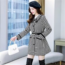 2021简约时尚优雅休闲小香风单排扣长袖加棉保暖毛呢大衣送腰带，女装毛呢外套，韩美纤衣