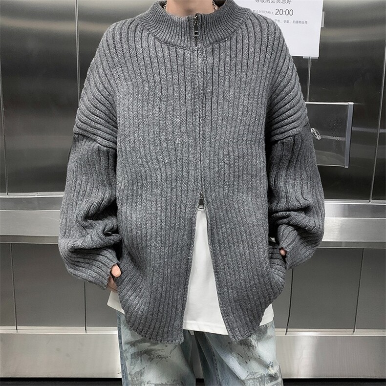 美式街头复古拉链针织毛衣外套男秋冬慵懒风百搭宽松长袖开衫上衣,男装针织衫/毛衣,星座601-2