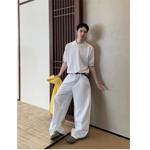 美式凉感冰爽丝纽扣设计感Polo领针织短袖夏季宽松简约上衣图片