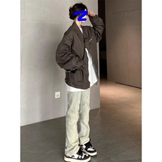 美式高街水洗做旧直筒牛仔裤男女秋冬复古黄泥染修身裤L72200-P45，男装牛仔裤，星座1008