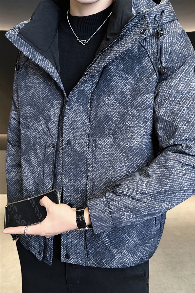 9805-M-3XL-P215标50绒店主风男士休闲连帽百搭满印羽绒服外套,男装羽绒服,电商B255