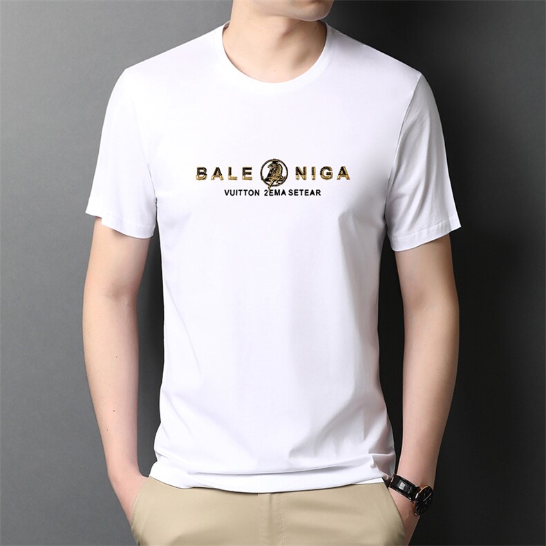 夏装圆领短袖t恤中老年冰丝中年人polo衫男士夏季纯色宽松上衣服图片