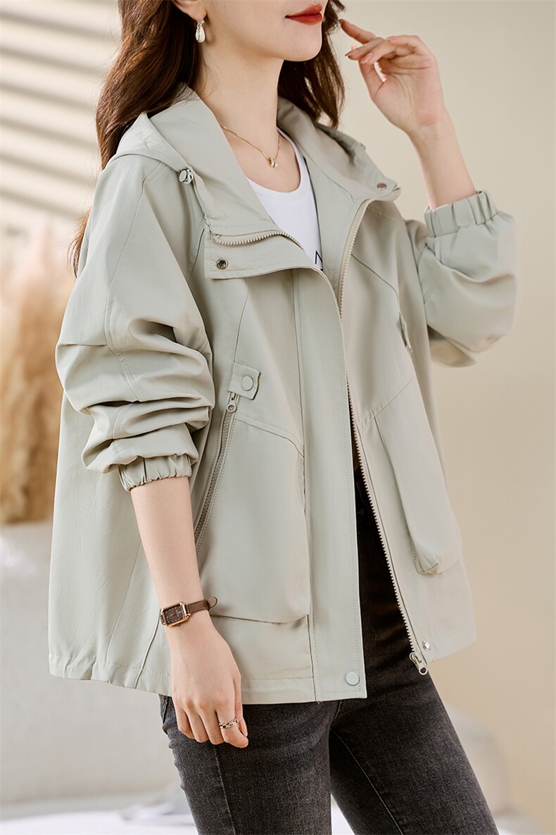 外套女短款宽松2025春秋新款中年妈妈风衣小个子大码连帽长袖上衣,女装短外套,慕咨