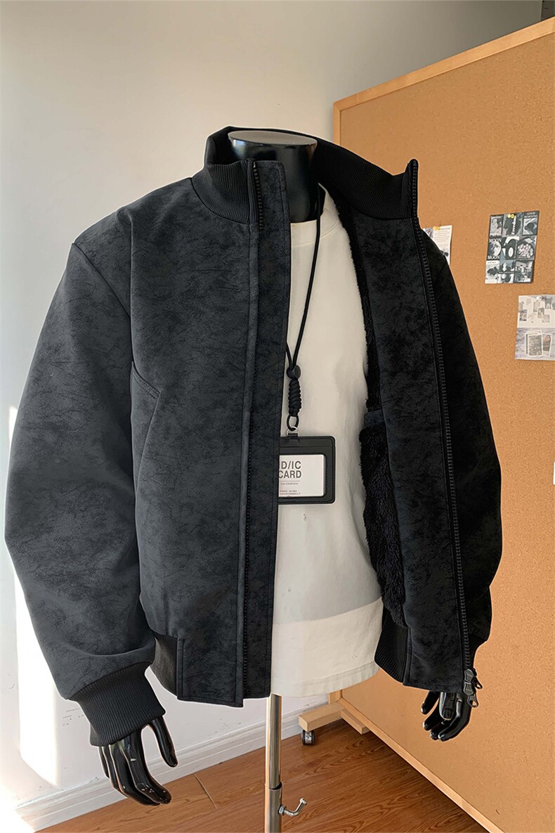 扎染皮衣冬季加绒夹克棉服复古立领拼接外套男5D1182-TP70不,男装夹克,电商A102