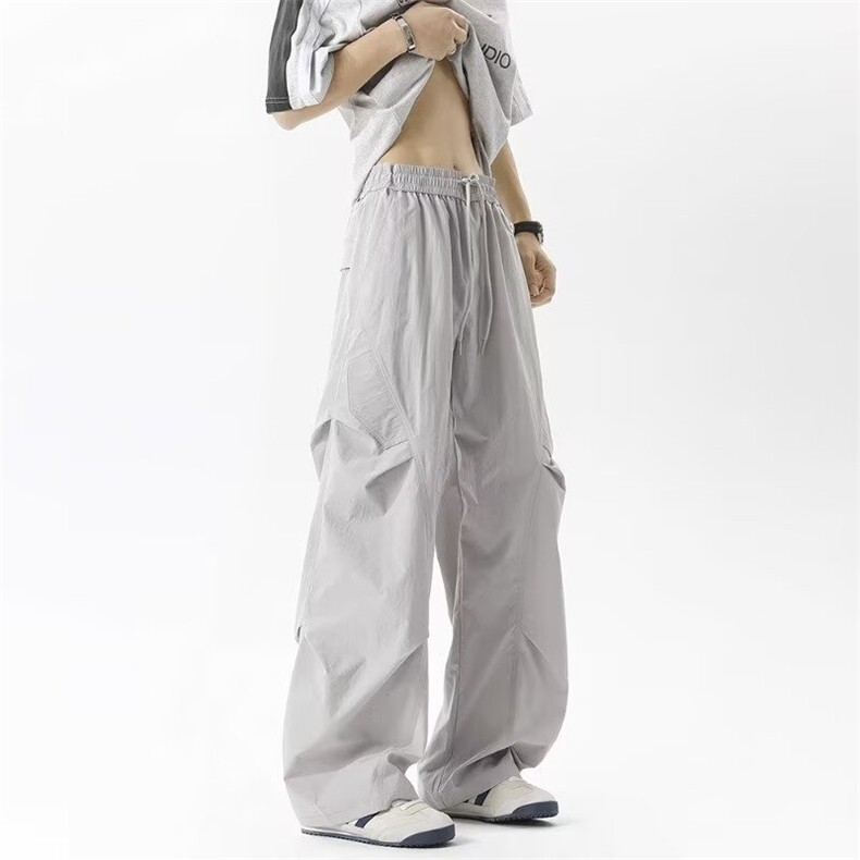 K223-P332025新款色织条纹抽绳系带高腰阔腿长裤,男装休闲裤,电商B323A