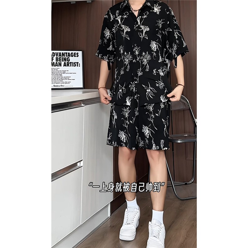 短袖衬衫男+短裤男潮流休闲套装男M-5XL大码TZ78720P50控98模特图,男装牛仔裤,星座226-2