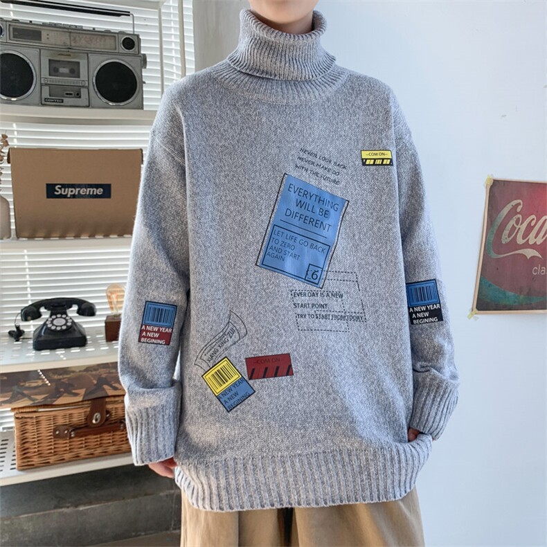 ！秋冬季潮流加厚高领毛衣男韩版印花百搭针织衫线衣GM603P60,男装针织衫/毛衣,电商B220
