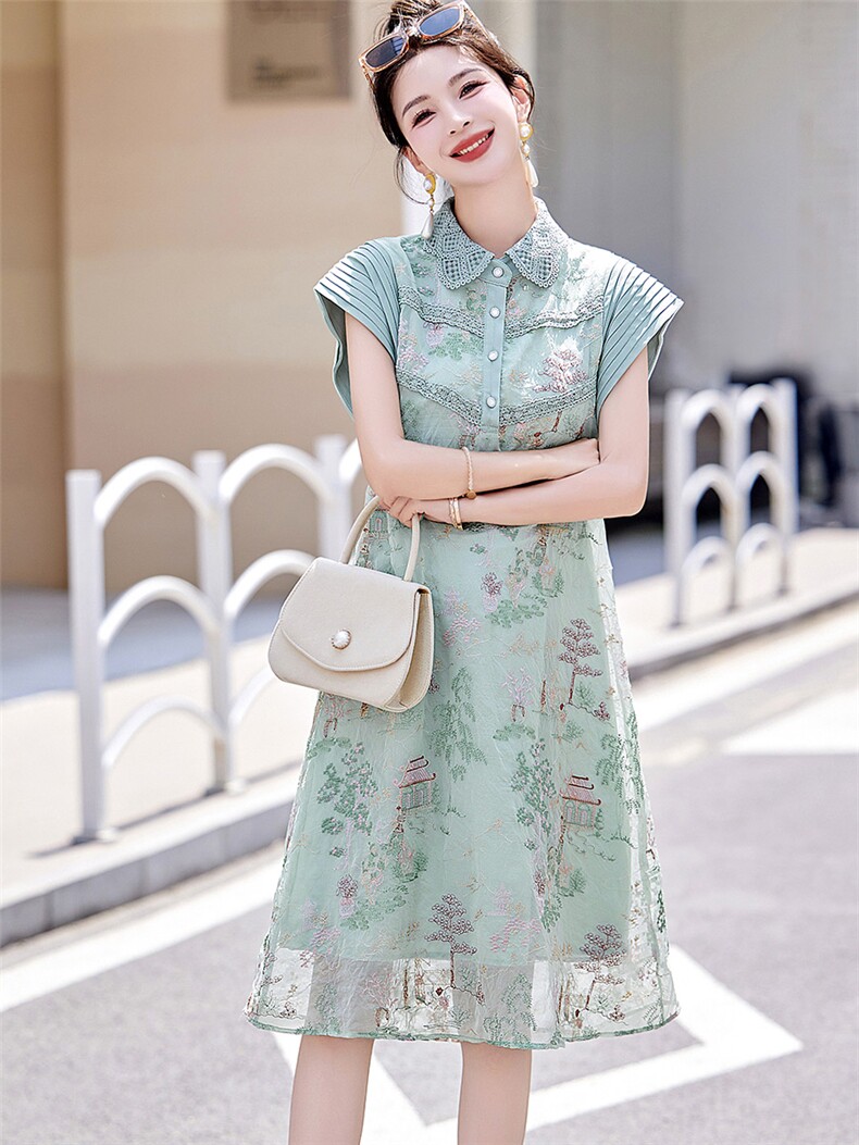 复古刺绣中式短袖连衣裙女2026夏季新款气质时尚百搭上衣,女装连衣裙,采品优优