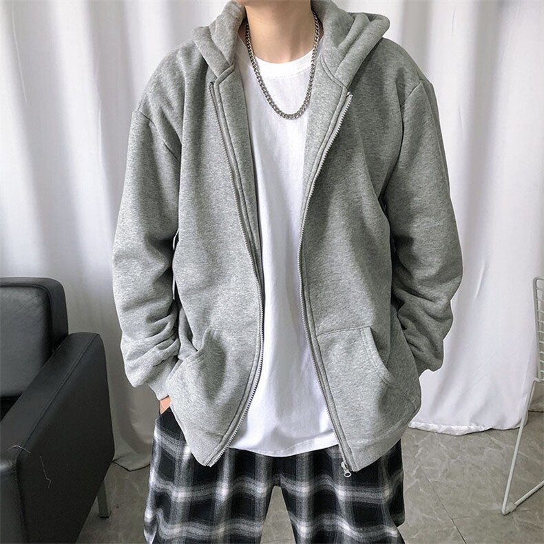 现货-开衫拉链卫衣男秋季宽松休闲连帽外套长袖W6681-P60加绒,男装卫衣,电商A351
