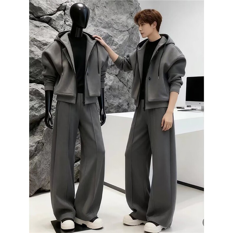 运动宽松帅气百搭假两件外套长裤一整套搭配男士流行成熟气质套装,男装休闲套装,星座506A