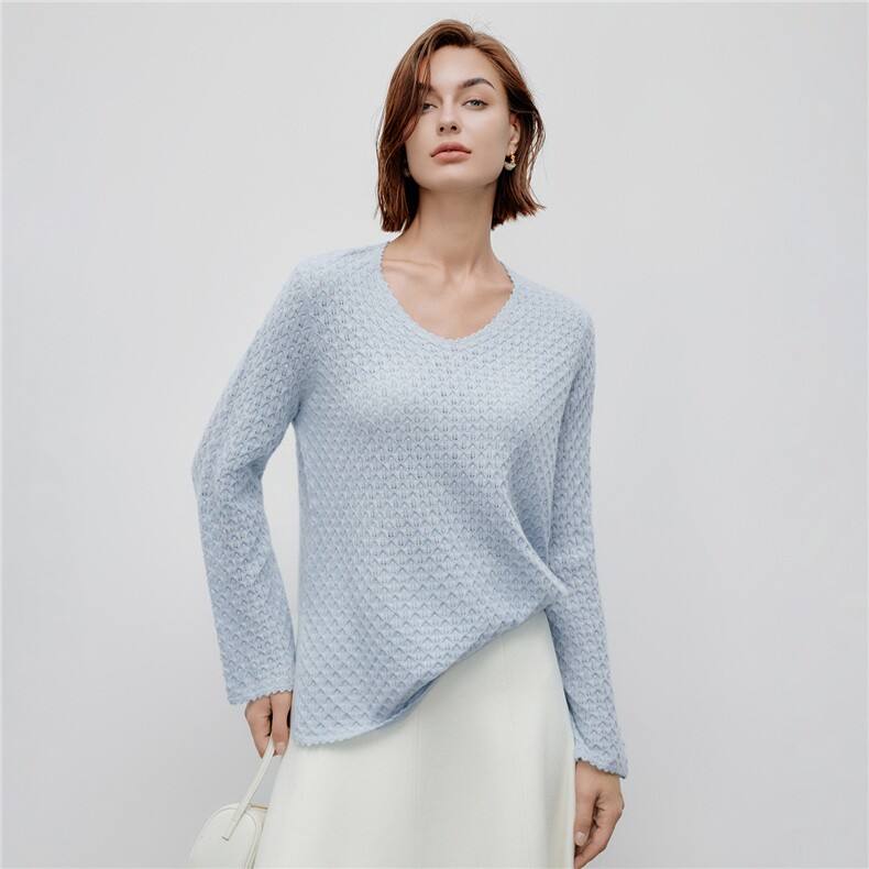 2025秋冬新款v领长袖侧开菱形格山羊绒针织毛衣上衣，女装羊绒衫，阿舍尔精品